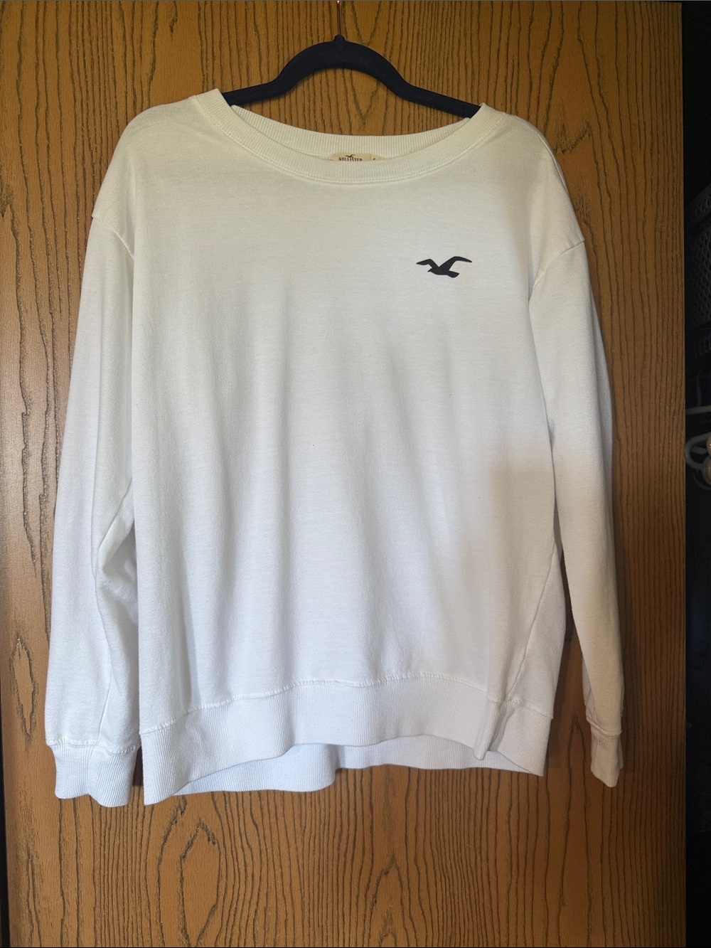 Hollister White Crewneck Sweatshirt with Navy Logo
